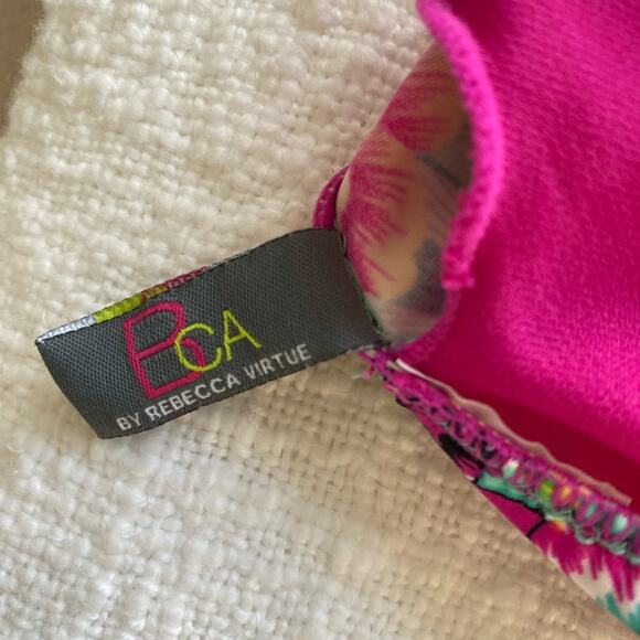 BECCA by Rebecca Virtue Green Floral Strappy Back Tassel Bikini Top Small NEW - Picture 7 of 8